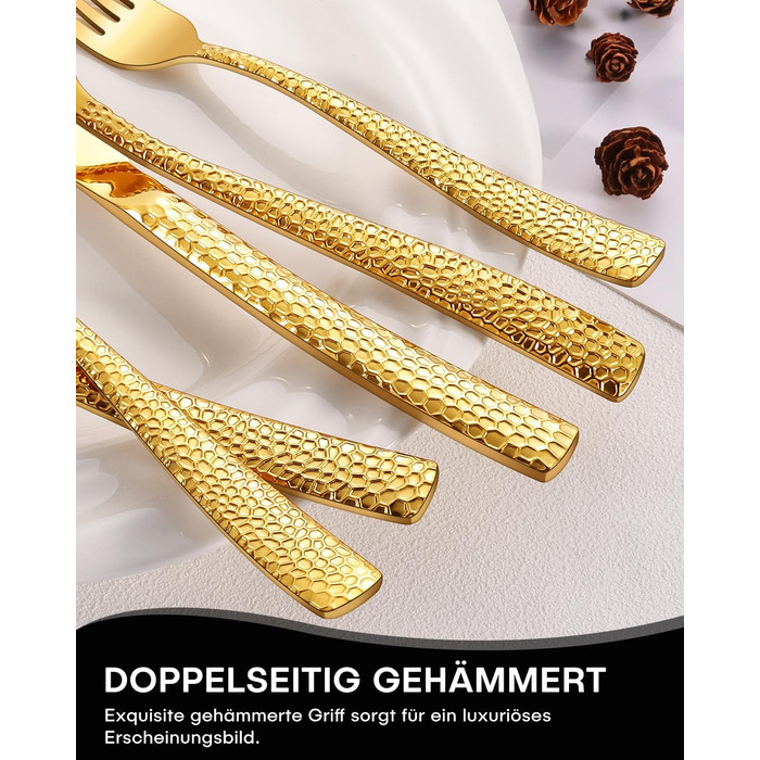 Набір столових приборів Honkku для 6 осіб, чорний, з товстого нержавіючого сталі, з рифленими ручками (30 предметів)