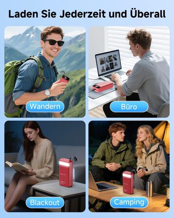 Power Bank 60000mAh 22,5W USB-C PD, Зовнішній акумулятор з 4 портами, Червоний