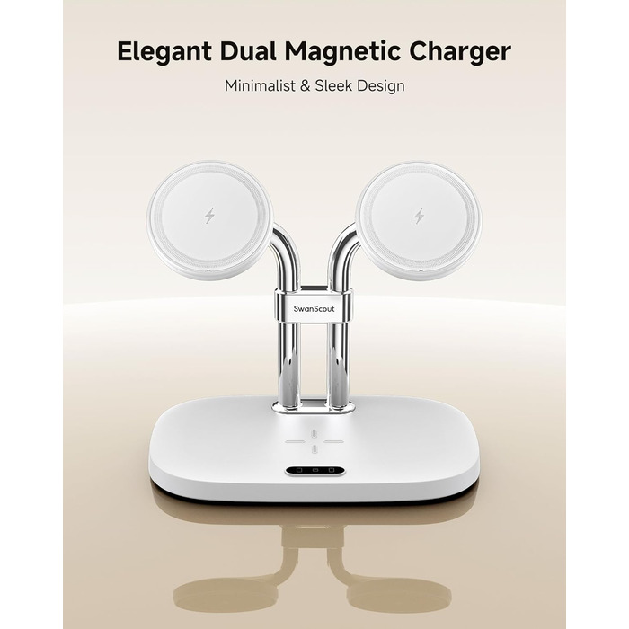 Бездротова зарядка SwanScout для iPhone 17/Air, AirPods Pro 3/2, 2 телефони (біла)