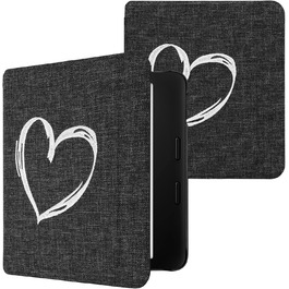 Чохол kwmobile для Tolino Vision 6: тканинний захисний чохол з малюнком серця, сірий (Herz Brush 22)