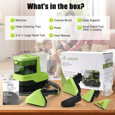 Пылесос для мытья с паром AAOBOSI, 17KPa, для ковров и обивки, с голосовым оповещением, самоочистка, 4 насадки, 1800W, зеленый - для диванів, авто, килимів та сходи