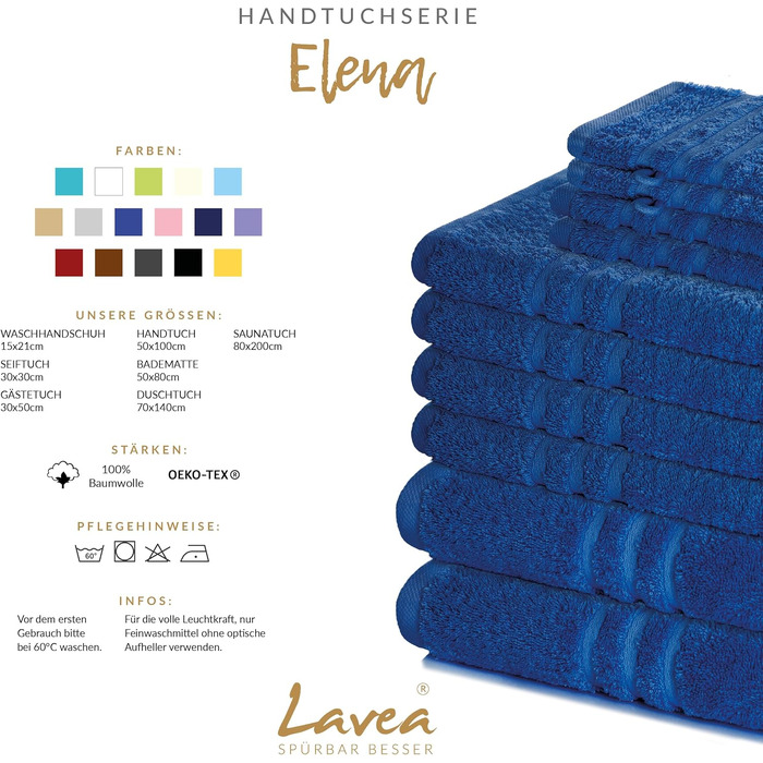 Набір махрових рушників Lavea Elena з 100% бавовни, 10 предметів, Royalblau (Королівський синій) — 4 рушники для рук, 2 банні, 2 гостьові та 2 рукавички