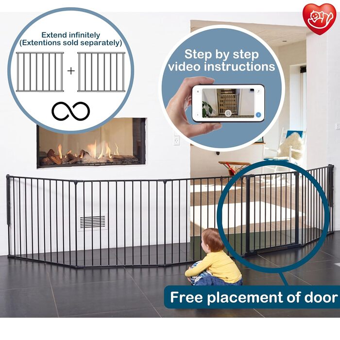 BabyDan Flex XXL - захисний бар'єр для каміну та сходів, 90-350 см, чорний, виробництво Данія