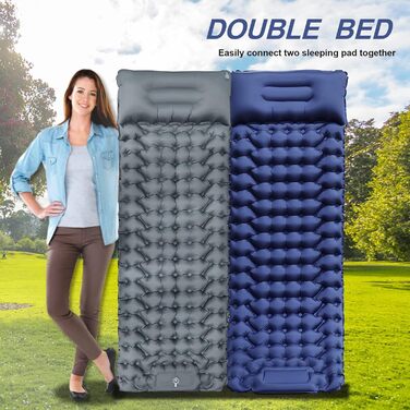 iHEAT Self-Inflating Camping Sleeping Pad with Foot Pump, Ultralight Air Mattress with Pillow, Waterproof Compact Sleeping Mat for Outdoor, Hiking, Backpacking, Camping, Beach - New Gery