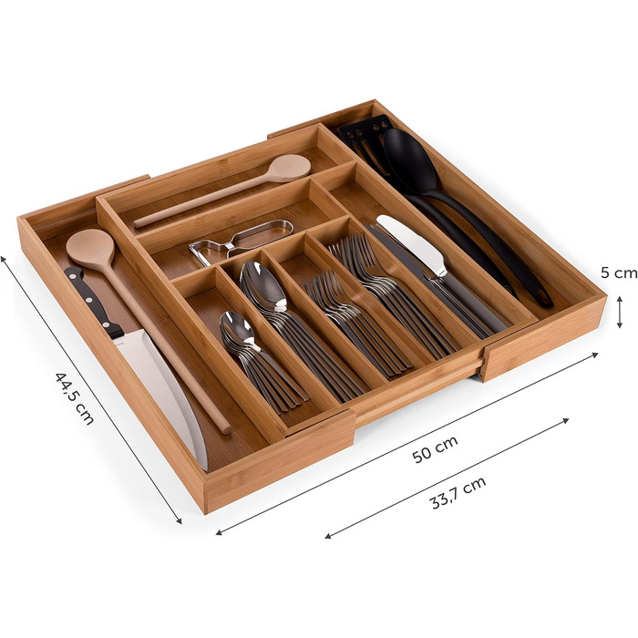Органайзер для столових приборів Blumtal з бамбука, розсувний, 9 відділень, для кухонних шухляд