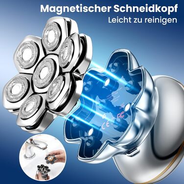 MAXGROOM 7D Glatzen Rasierer Herren - Електрична бритва для гоління голови, срібляста, акумуляторна (1400mAh), водонепроникна IPX6, Type-C