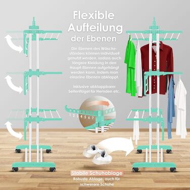 Кесер® Сушилка для білизни з колесами - Турбо-модель, 4 яруси, білий/антрацитовий, з кліпсами