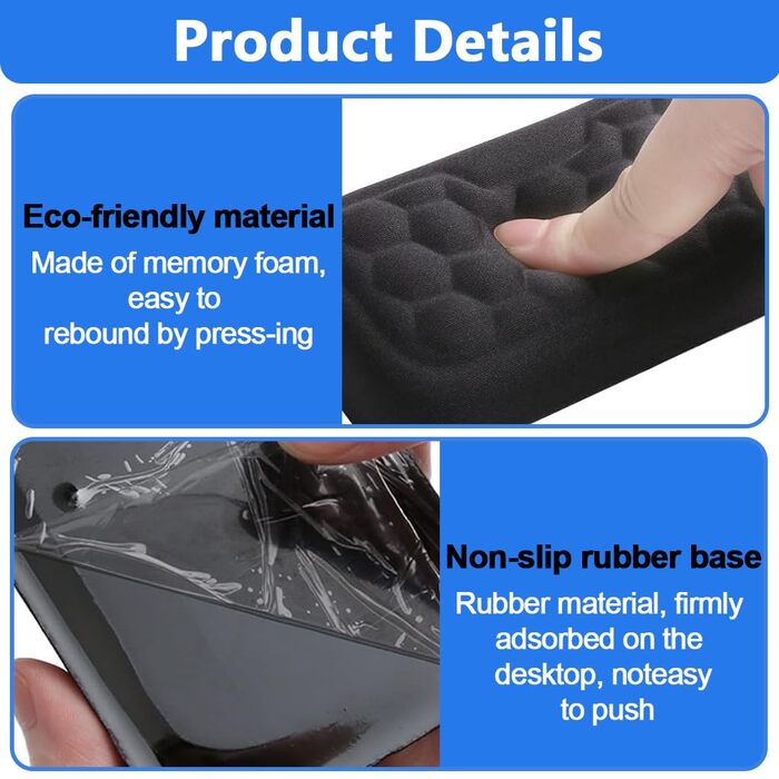 Підставка для зап'ястя QEQAR ергономічна, з memory foam, для офісу, чорна | Зменшує навантаження на руку та лікоть