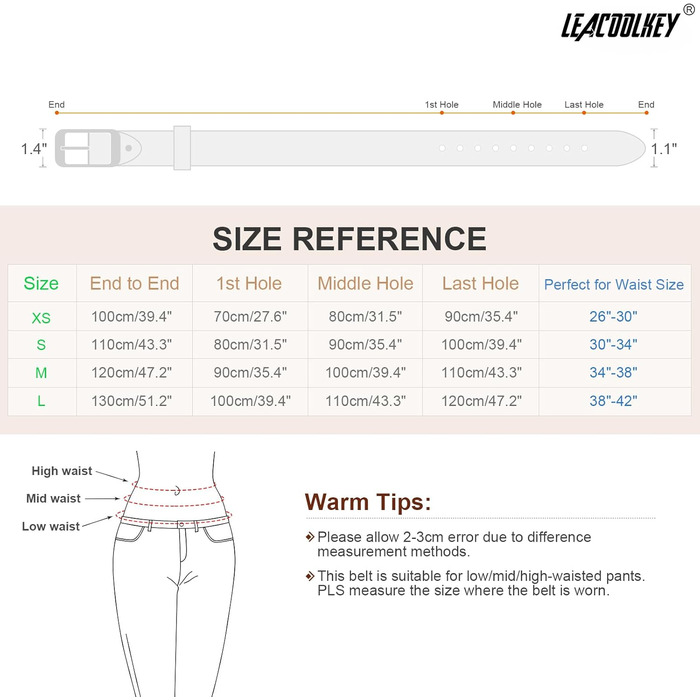 Жіночі шкіряні ремені LeaCoolKey, 2 шт. з пряжкою золотого кольору для джинсів та штанів, розміри XXL (117-127 см) та M (87-97 см)