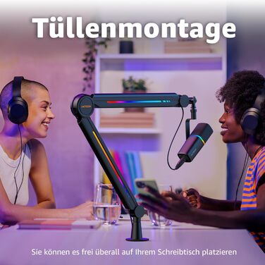 Кріплення мікрофона IXTECH RGB Boom Arm: регульований тримач для стрімінгу, геймінгу, чорний