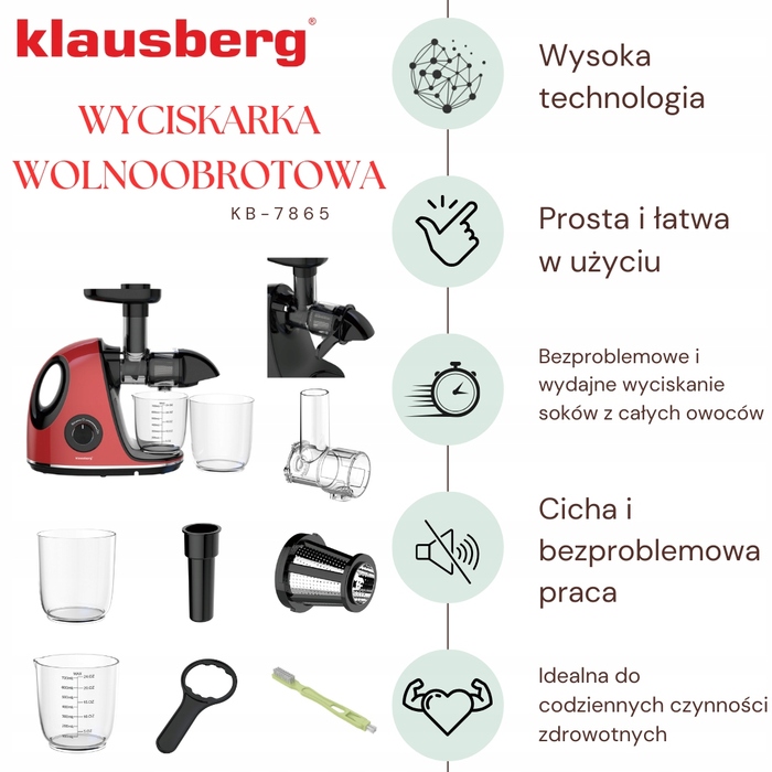 Горизонтальна шнекова соковижималка Klausberg KB 7865, 150 Вт