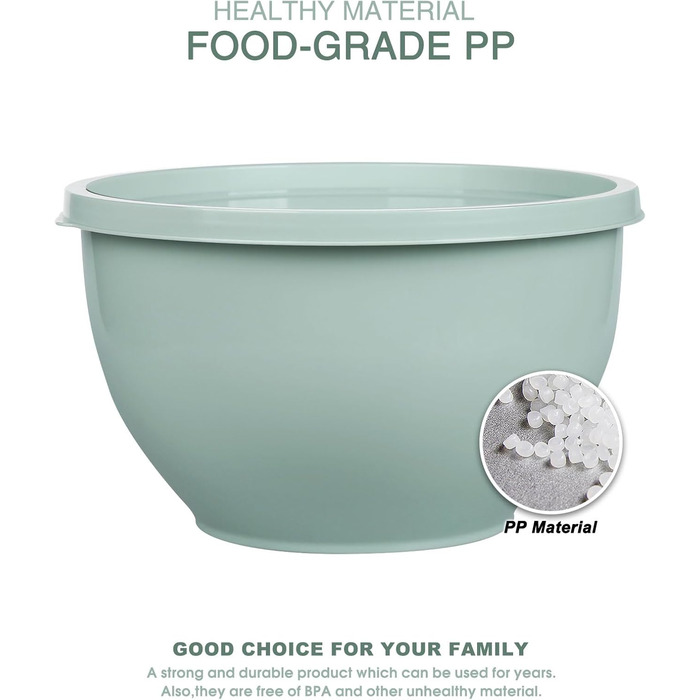 Набір салатниць з кришкою, набір мисок для перемішування з пластику, складні миски для кухні, великий набір мисок, сервіровочні миски ідеальні для змішування та подачі, BPA-free, світло-сірий