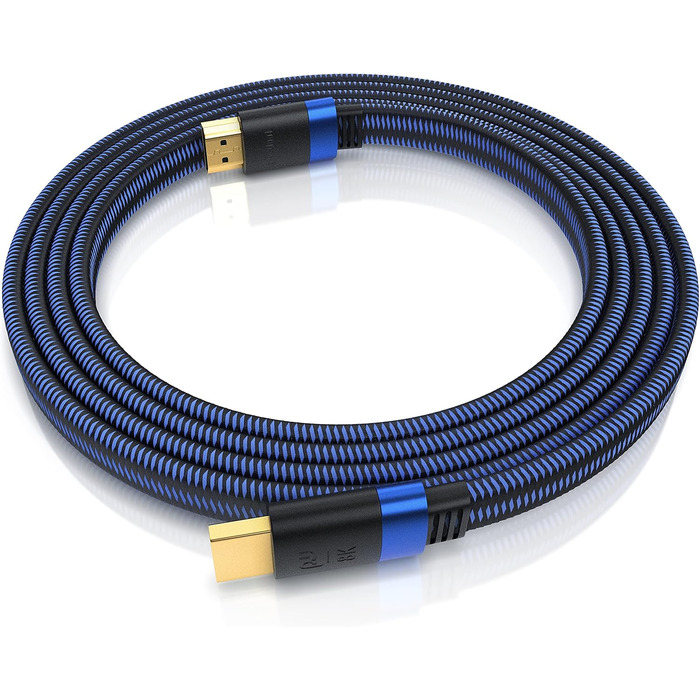 HDMI 2.1 кабель 8K Flachband - 3 метри, Ultra High Speed II, Ethernet, eARC, HDR10+, 7680x4320, 120Hz, DSC, тканинна оплетка, для прокладання