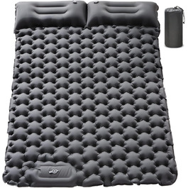 Double Camping Sleeping Pad - Inflatable, Self-Inflating, Ultra-Thick for 2 People with Pillow & Foot Pump - Hiking & Portable