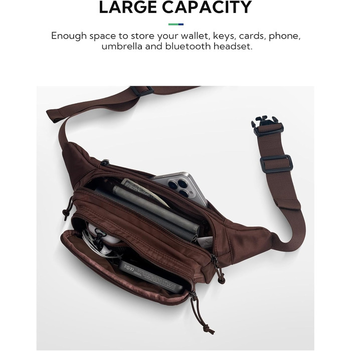 WATERFLY Поясна сумка на пояс для чоловіків та жінок: спортивна, стильна фанна-сумка, бананка для фестивалів, подорожей, прогулянок з собакою, MTB, унісекс (Темно-коричнева)