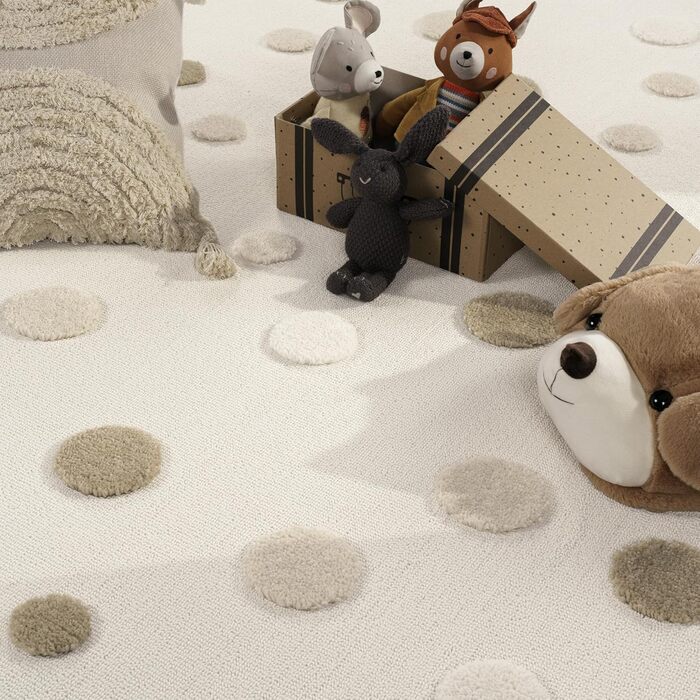 Дитячий килим Paco Home для хлопчиків та дівчаток 80x150 см, бежевий з левами, 3D ефект, м'який, з петлями, легко чиститься