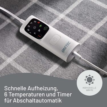 Електрична ковдра Imetec Adapto Velvet Square - 150x95 см, тепла та м'яка, 6 температур, швидкий нагрів, безпечна, пральна