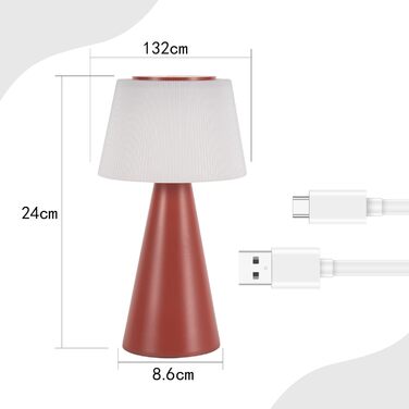 Настільна лампа акумуляторна LED червона 2 шт - бездротова, сенсорна, з USB зарядкою для спальні, вітальні, вулиці