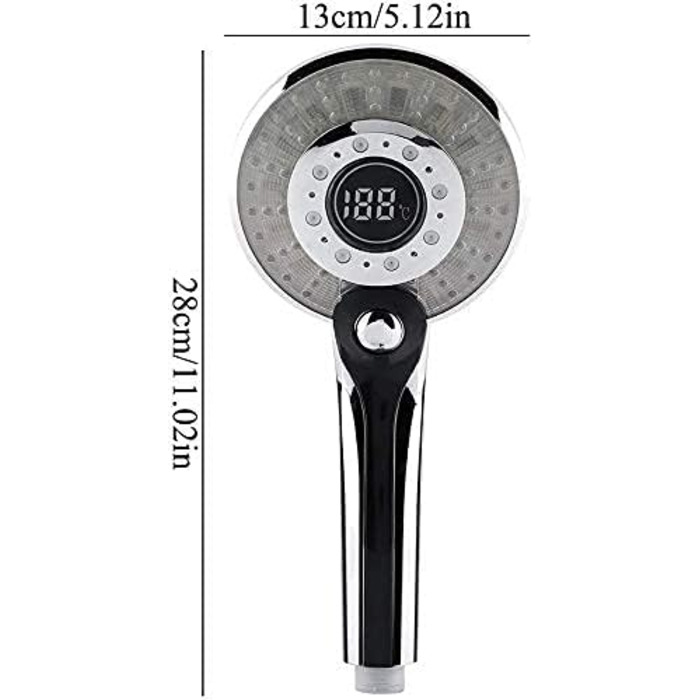 LED Shower Head, Rain Shower with 3 Color Changing Lights, Temperature Control, Handheld Shower with Digital Temperature Display, Large, Water-Saving, Pressure-Boosting Shower Head, Chrome