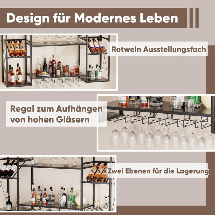 Настінна вітрина для вина UYOYOUS на 2 яруси з металу, 120 см, з 6 тримачами для келихів, барна вітрина для винних пляшок, підвісна вітрина для спиртних напоїв для дому, кухні, їдальні, ресторану, чорна