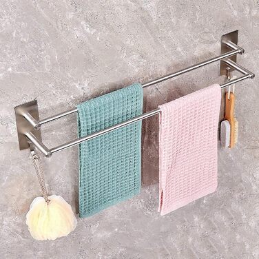 Тримач для рушників Vista без свердління, подвійний, 43.5 см, нержавіюча сталь, 60 см, сріблястий