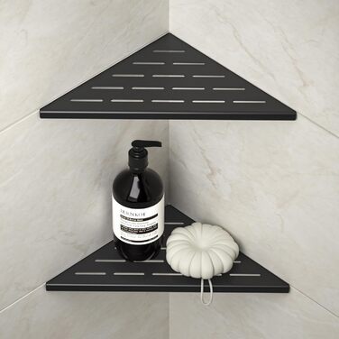 Bernkot Corner Shower Shelf 254mm Matte Black, 304 Stainless Steel, Recessed Corner Shelf Bathroom Shower Shelf for Tiled Wall, No Drilling, 2-Pack