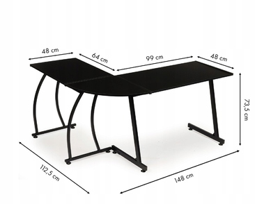 Кутовий ігровий та офісний стіл у стилі лофт Modern, великий чорний стіл для навчання