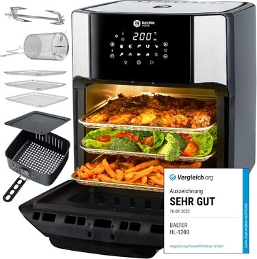Balter Hot Air Fryer HL-1200, Fryer, 12 Liter, Mini Oven, Dehydrator Function, LCD Display, 10 Programs, incl. Recipe Booklet and Accessories