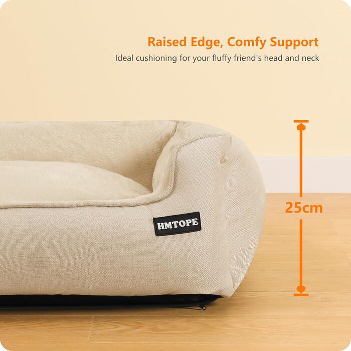 Ліжко для собак, собаче ліжко, подушка для собак, корзина для собак. Знімне та пральне, бежеве, 90 x 75 x 25 см