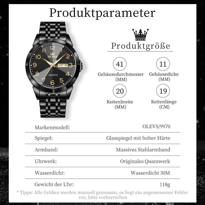 Годинник чоловічий OLEVS Automatik Skeleton Mechanical з автопідзаводом, люкс, з діамантами, сапфіровим склом, вологостійкий, браслет з вольфрамової сталі, 9970g, чорний колір