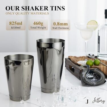 Boston Shaker Set – 10-Piece Stainless Steel Cocktail Shaker Set with Acrylic Base, Hawthorne Strainer, Ice Tongs, Bar Spoon, Jigger, Muddler – Perfect for the Home Bar (Black)