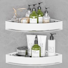 Поличка для душу без свердління, кутова, з нержавіючої сталі, з алюмінію - 2 шт., самоклеюча, для ванної кімнати, 8 кг на полицю, білий