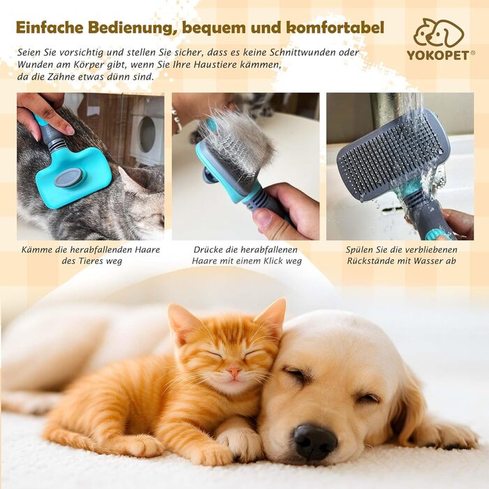 Щітка для собак та котів, видаляє підшерсток, самоочисна, для довгої та короткої шерсті, синього кольору