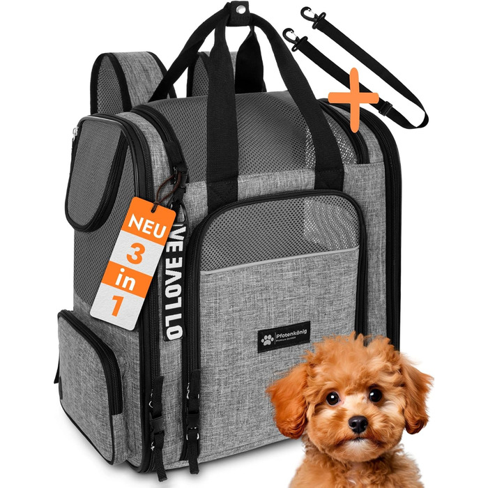 Рюкзак для кота/собаки Premium [3в1] - до 9 кг - з ременем - для прогулянок та транспортування. Ідеальний для походів. Сірий колір