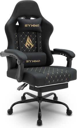 Ігрове крісло Symino Racing, ергономічне, з підставкою для ніг, лумбальною підтримкою, зносостійка екошкіра, до 130 кг, сіре