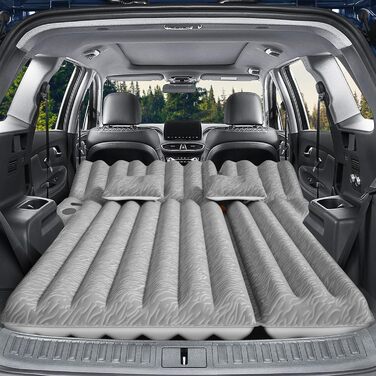Automatic Air Mattress for SUV - Flocked Surface Inflatable Bed with 2 Pillows - Car Bed for Trunk, Travel, Camping & Home (Light Grey, 183x124x10 cm)