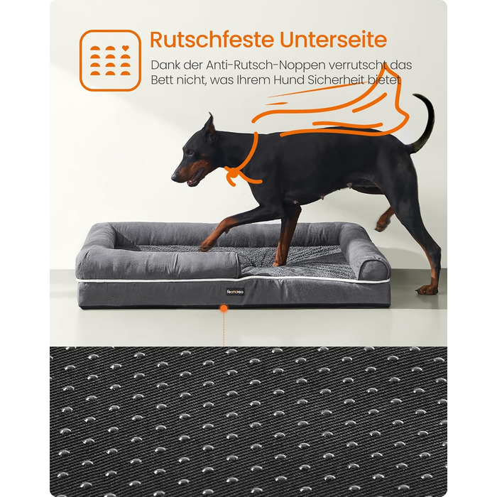 Ортопедичне ліжко для собак Feandrea, м'яке, з піднятими бортиками, 91 x 68 x 18 см, знімний чохол, антиковзаюча підкладка