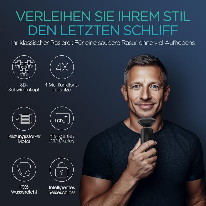 Електричний чоловічий верстат для гоління VOYOR TX410 (сірий) - ротаційний, мокрий/сухий, з LCD-дисплеєм та блокуванням від подорожей