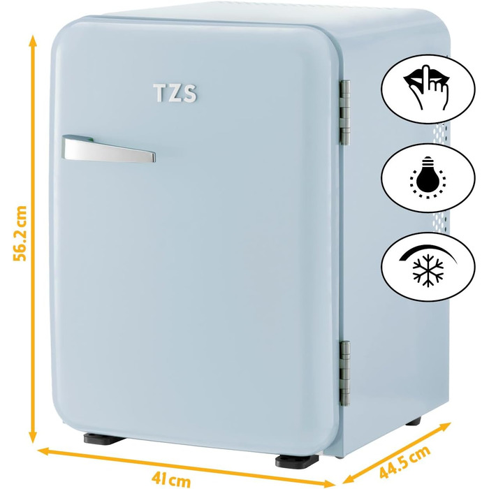 Холодильник мініатюрний TZS First Austria Retro 40L, блакитний. Безшумний, з підсвіткою та 2 полицями. Ідеально для кемпінгу, офісу, спальні, готелю.