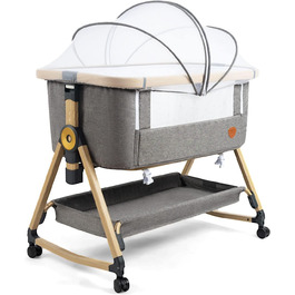 Maydolly 3-in-1 Bedside Crib - Portable Baby Cot with Breathable Net and Sheets, Adjustable Bassinet Bedside Crib Grey