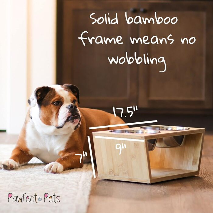 Підставка для корму для собак Pawfect Pets з бамбука, 17.8 см, 4 миски з нержавіючої сталі, для середніх собак