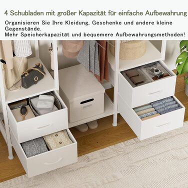 Відкрита шафа для одягу з вішалкою та 4 шухлядами, біла. Підходить для спальні, вітальні, передпокою. Стабільна та міцна.