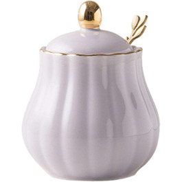 Ceramic Sugar Bowl with Spice Jars, Solid Color Sugar Bowl with Lid and Spoon, Ceramic Sugar Storage Jar, Porcelain Sugar Pot (Purple)