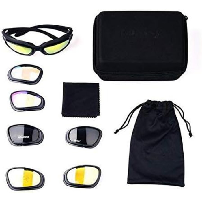 Polarized Driving Riding Lens Sunglasses with 4 Lenses for Motorcycle Bicycle Outdoor Activity Sport Hunting Military