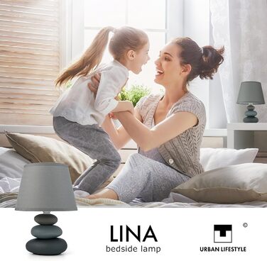 Нічна лампа 'Ліна' - керамічна настільна лампа з тканинним абажуром, сумісна з LED, E14, 230V (Сірий/Матовий)
