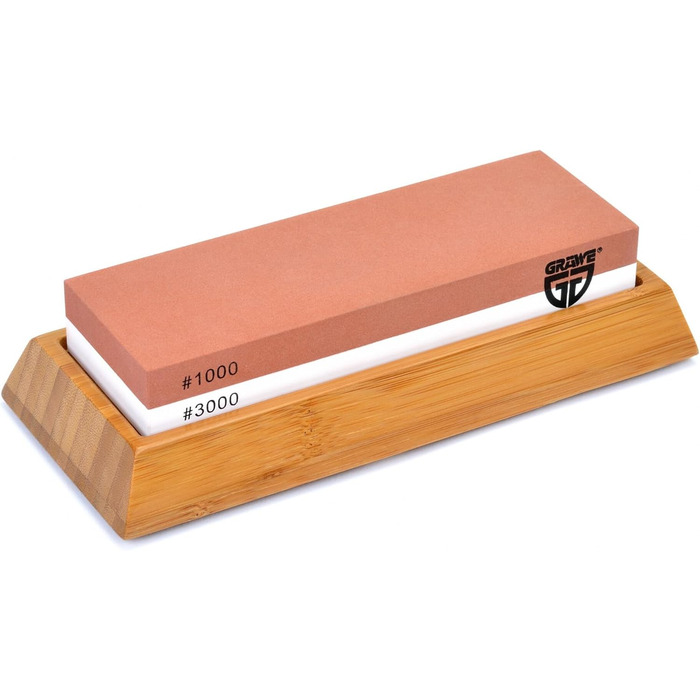 Шліфувальний камінь для кухонних ножів Gräwe Sharphome, кордіт, 1000/3000, з бамбуковою підставкою