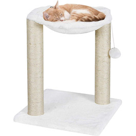 Дерев'яний когтеточка для котів Kratzbaum з будиночком, гамаком, ліжком та когтеточками, 41 x 48 x 41 см, білий, обмотаний сизалем, з іграшкою на шнурку