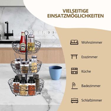 Металева етажерка для фруктів Stöckig 3 яруси - кошик для зберігання фруктів, чорний, для кухні, вітальні, офісу