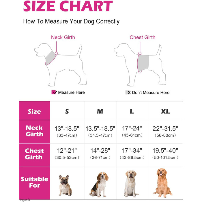 Світловідбиваючий нашийник для собак Joytale з LED, для середніх собак, не тягне, з ручкою, регульований, для нічних прогулянок, рожевий, розмір M (1 шт.)