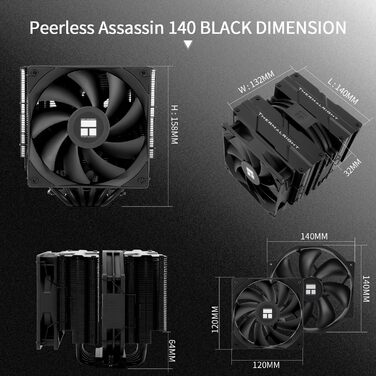 Thermalright Peerless Assassin 140 - Кулер для CPU з 6 тепловими трубками, чорний, для AM5/AM4 та Intel LGA 1700/1851/1150/1151/1200